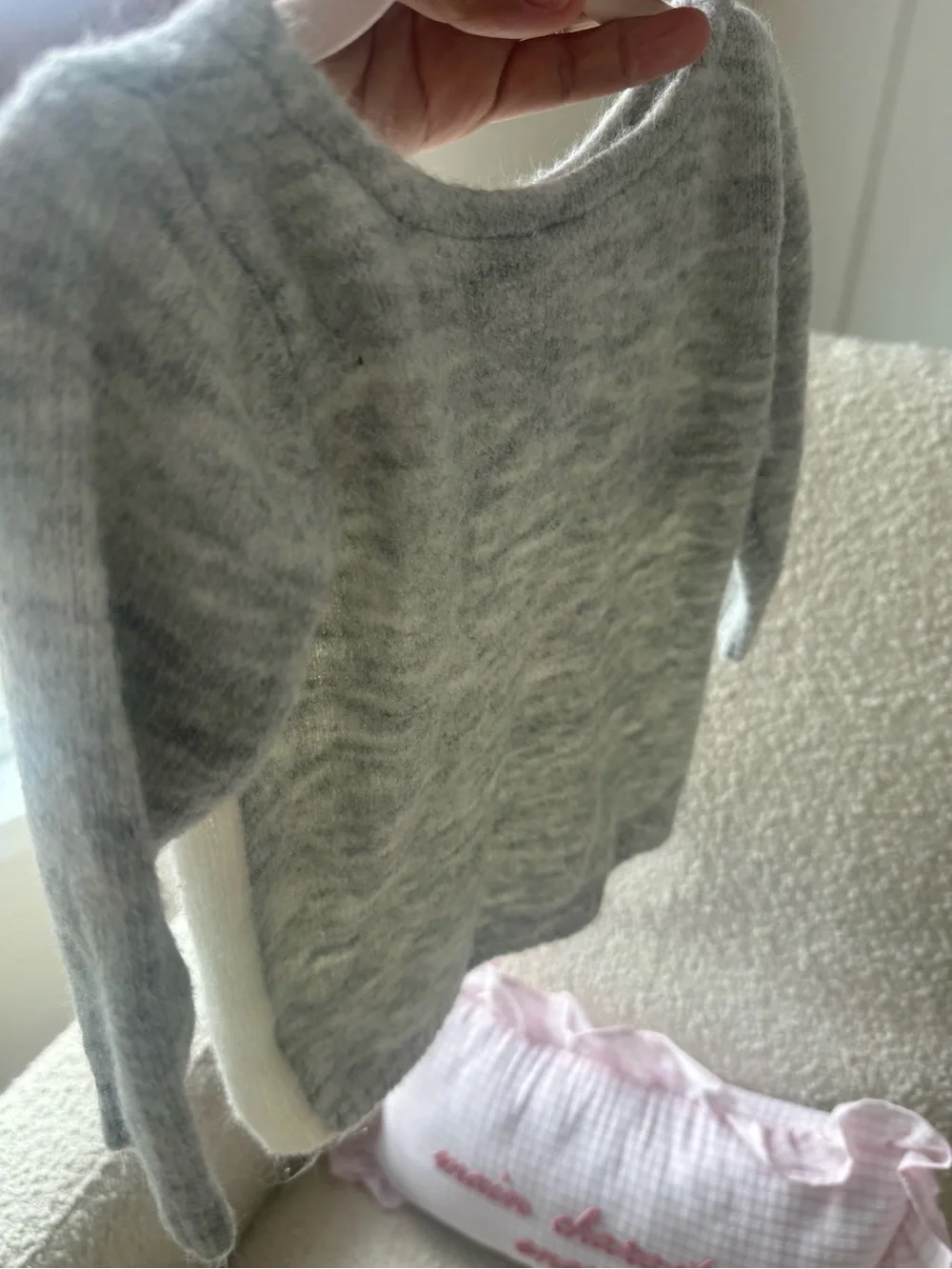 Carter's Grey and White Kitty Sweater with Pink Bow